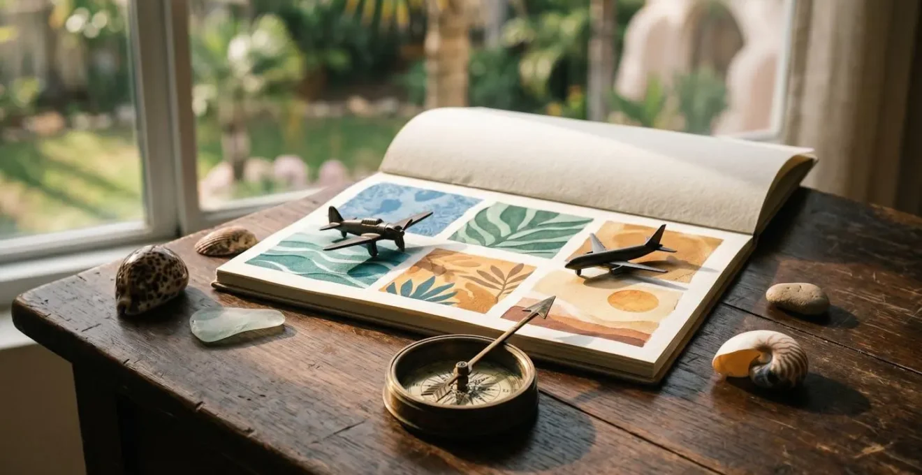Calendrier annuel avec périodes de haute saison touristique marquées par des avions miniatures