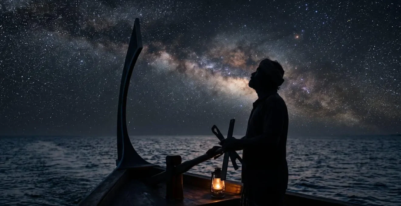 Capitaine maldivien observant les étoiles pour naviguer de nuit