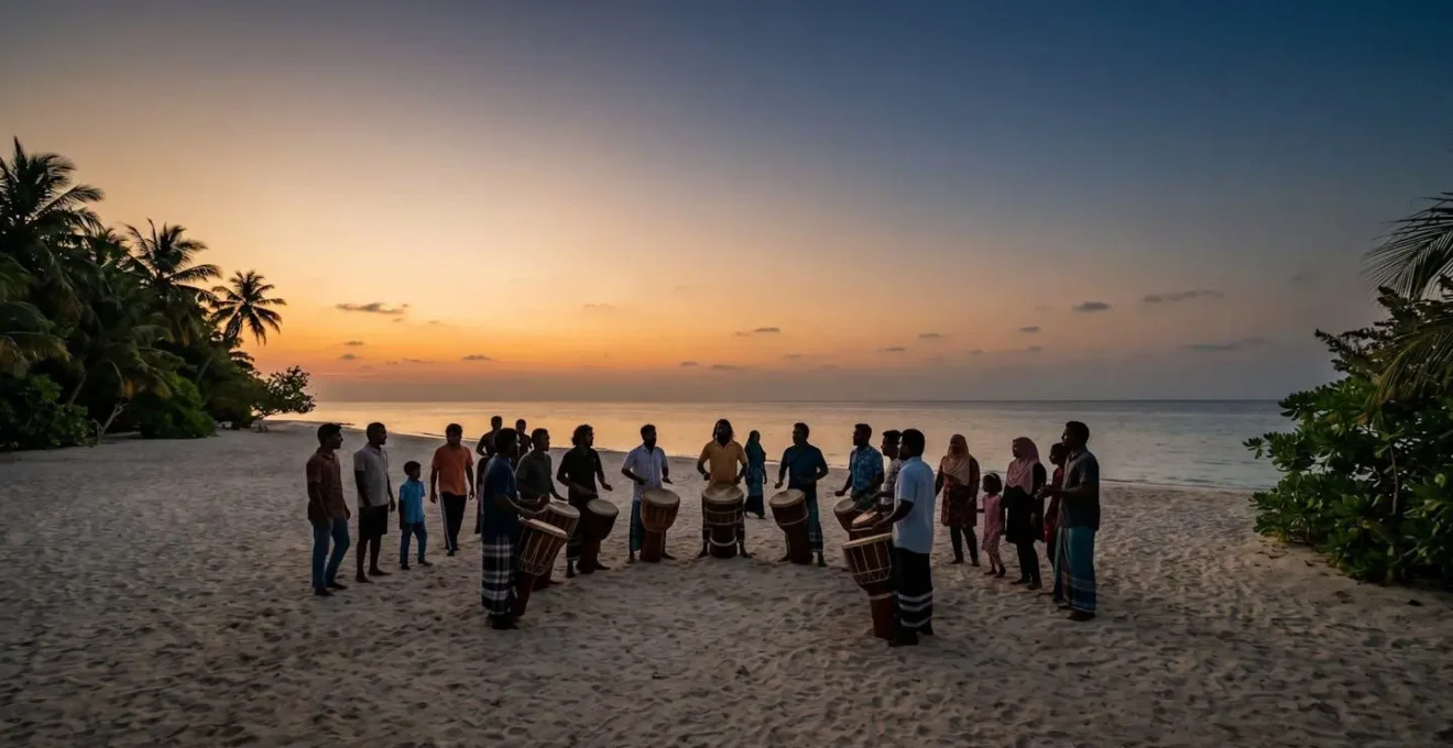 Performance de Bodu Beru authentique sur une île locale avec participation communautaire