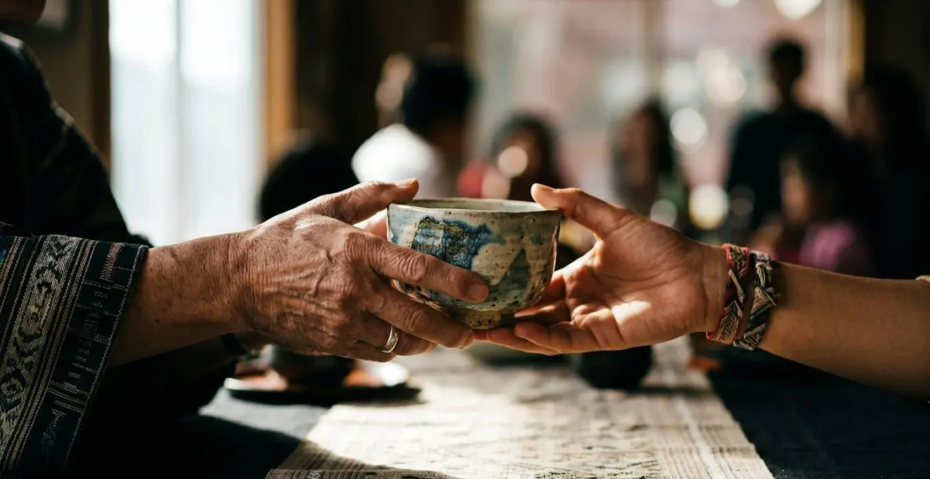 Moment de partage entre voyageur et famille maldivienne autour d'un thé traditionnel