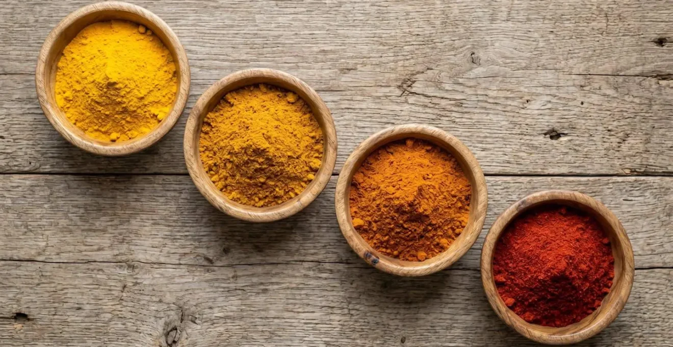 Gamme de currys maldiviens du jaune au rouge montrant l'intensité des épices