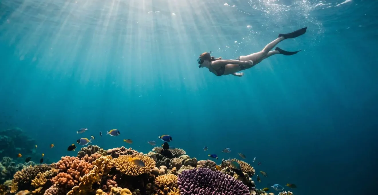 Plongeur en snorkeling dans les eaux cristallines des Maldives
